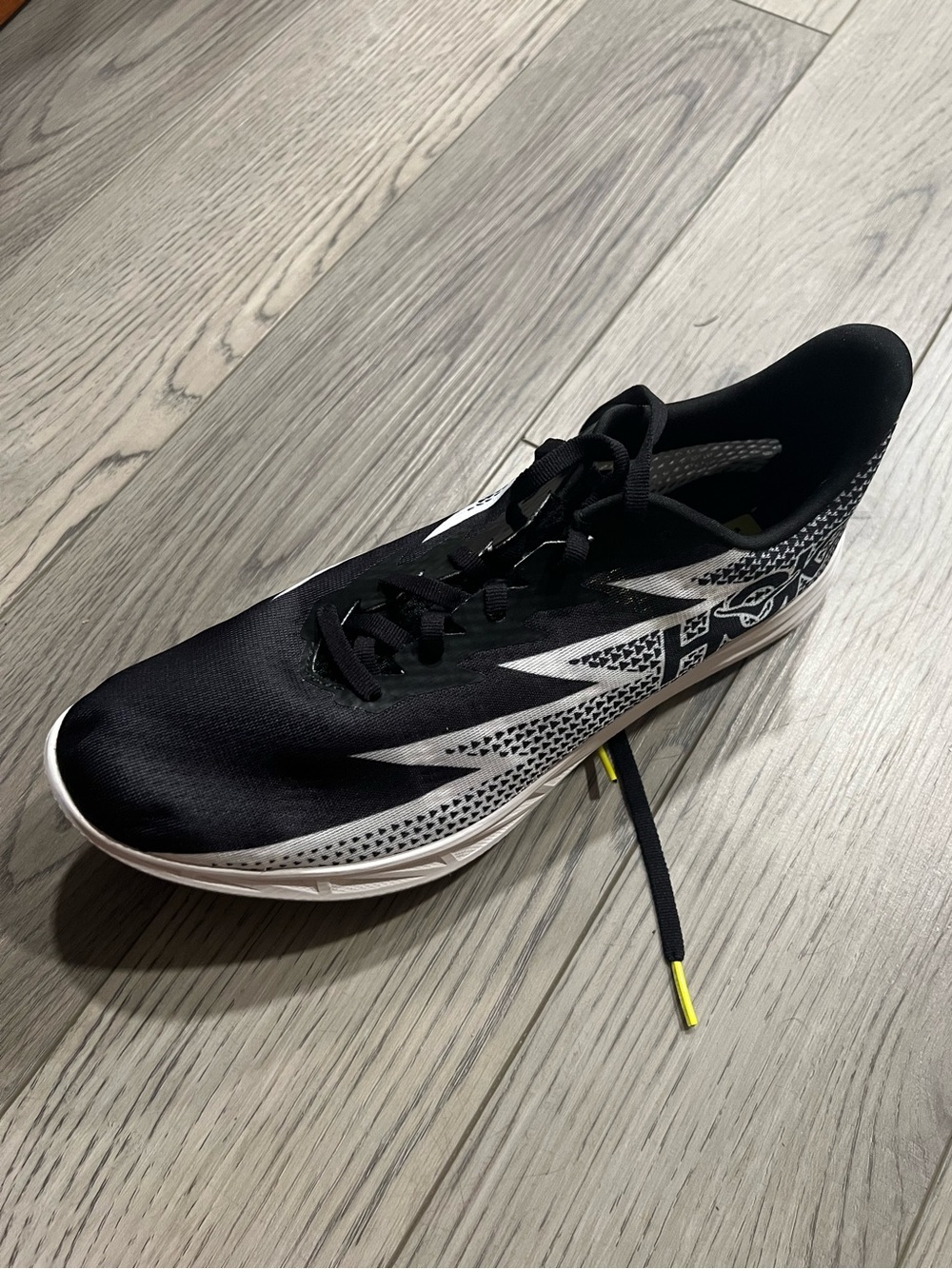 Hoka Black and White Track Running Shoe with Spikes